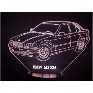 KISSKISSMETAL - BMW M3 E36 - Lampe d&#039;ambiance 3D à leds, gravure laser sur acrylique, alimentation par piles ou câble USB - Lampe d&#039;ambiance