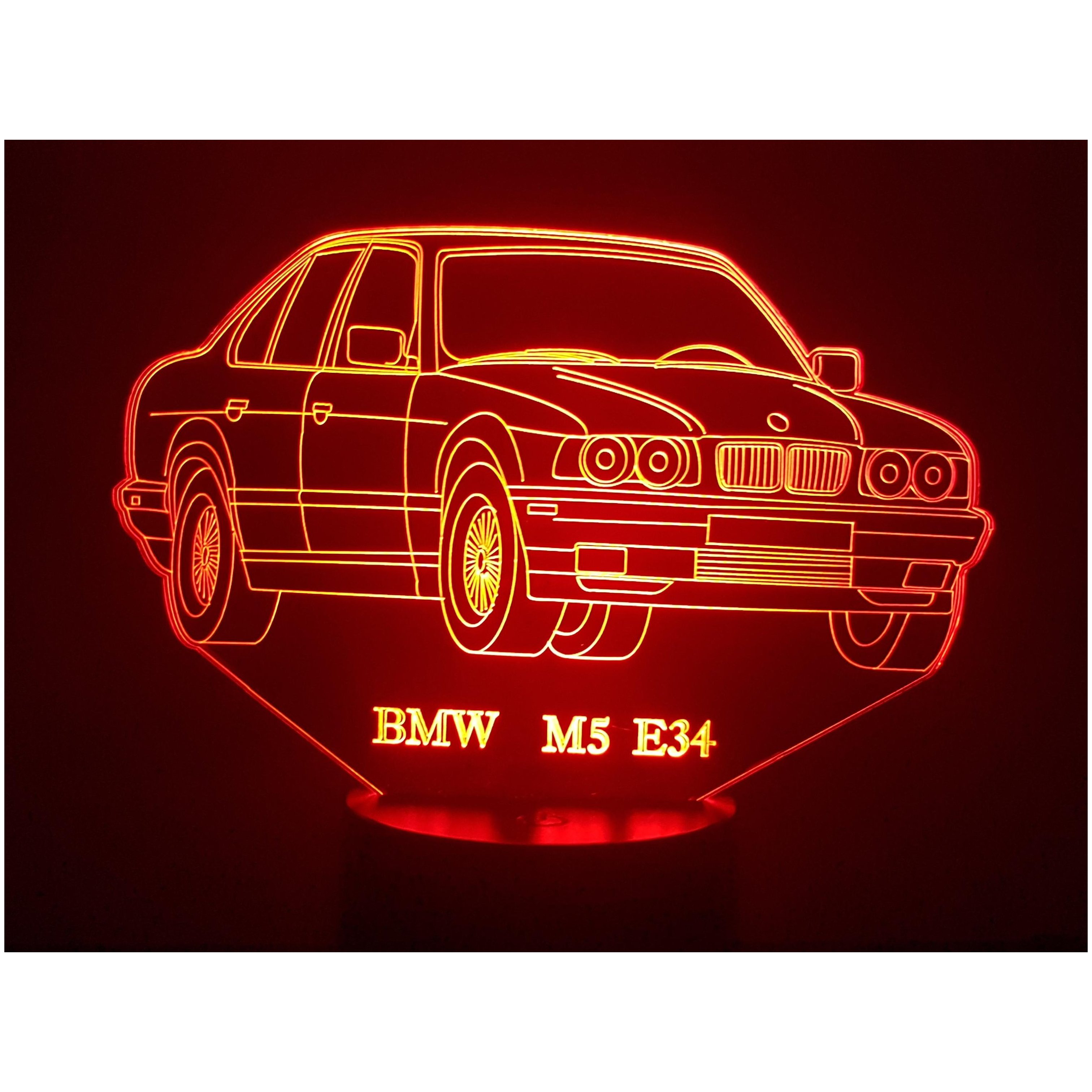 BMW M5 E34 - Lampe d'ambiance 3D à leds, gravure laser sur acrylique,  alimentation par piles ou câble USB