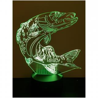 KISSKISSMETAL - BROCHET - Lampe d&#039;ambiance 3D à leds, gravure laser sur acrylique, alimentation par piles ou câble USB - Lampe d&#039;ambiance