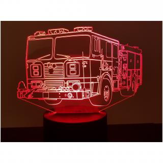 KISSKISSMETAL - CAMION POMPIER américain- Lampe d&#039;ambiance 3D à leds, gravure laser sur acrylique, alimentation par piles ou câble USB - Lampe d&#039;ambiance