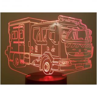KISSKISSMETAL - CAMION POMPIER PSE5G- Lampe d&#039;ambiance 3D à leds, gravure laser sur acrylique, alimentation par piles ou câble usb - Lampe d&#039;ambiance