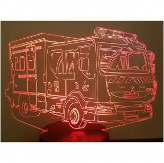 KISSKISSMETAL - CAMION POMPIER PSE5G Pompier de Paris BSPP - Lampe d&#039;ambiance 3D à leds, gravure laser sur acrylique, alimentation par piles ou câble usb - Lampe d&#039;ambiance