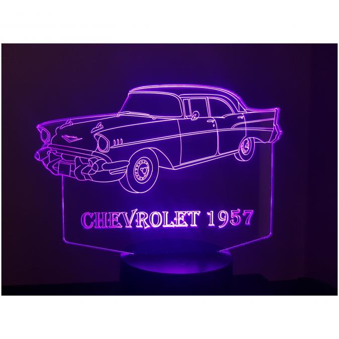 KISSKISSMETAL - CHEVROLET 1957 - Lampe d&#039;ambiance 3D à leds, gravure laser sur acrylique, alimentation par piles ou câble usb - Lampe d&#039;ambiance