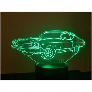 KISSKISSMETAL - CHEVROLET 1969 - Lampe d&#039;ambiance 3D à leds, gravure laser sur acrylique, alimentation par piles ou câble usb - Lampe d&#039;ambiance