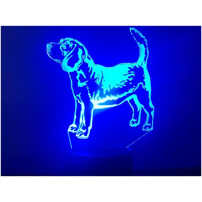 KISSKISSMETAL - CHIEN BEAGLE - Lampe d&#039;ambiance 3D à leds, gravure laser sur acrylique, alimentation par piles ou câble USB - Lampe d&#039;ambiance