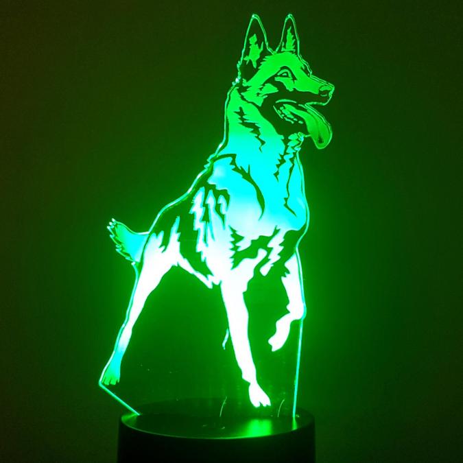 KISSKISSMETAL - CHIEN MALINOIS - Lampe d&#039;ambiance 3D à leds, gravure laser sur acrylique, alimentation par piles ou câble USB - Lampe d&#039;ambiance
