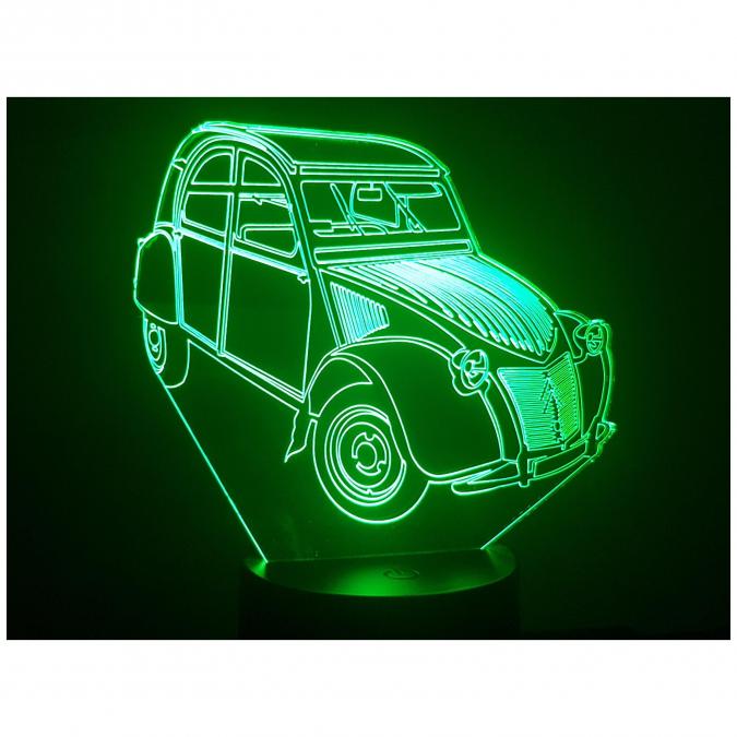 KISSKISSMETAL - CITROËN 2CV AZ - Lampe d&#039;ambiance 3D à leds, gravure laser sur acrylique, alimentation par piles ou câble USB - Lampe d&#039;ambiance