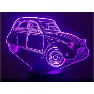 KISSKISSMETAL - CITROËN 2CV - Lampe d&#039;ambiance 3D à leds, gravure laser sur acrylique, alimentation par piles ou câble USB - Lampe d&#039;ambiance