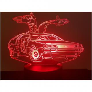 KISSKISSMETAL - DELOREAN - Lampe d&#039;ambiance 3D à leds, gravure laser sur acrylique, alimentation par piles ou câble USB - Lampe d&#039;ambiance