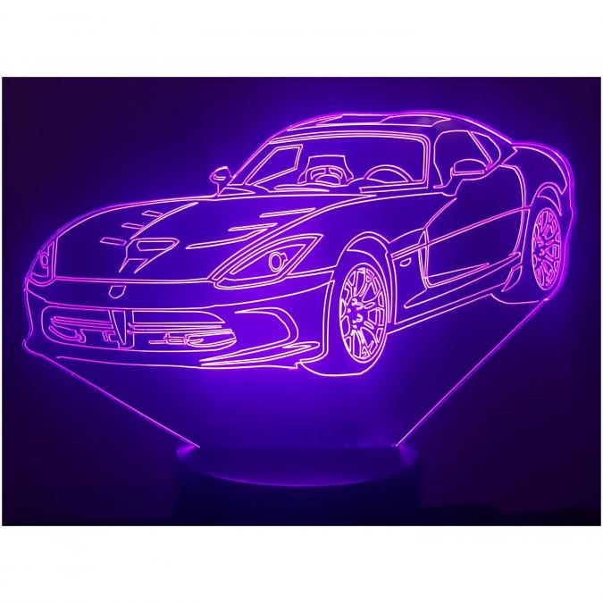 KISSKISSMETAL - DODGE VIPER - Lampe d&#039;ambiance 3D à leds, gravure laser sur acrylique, alimentation par piles ou câble usb - Lampe d&#039;ambiance
