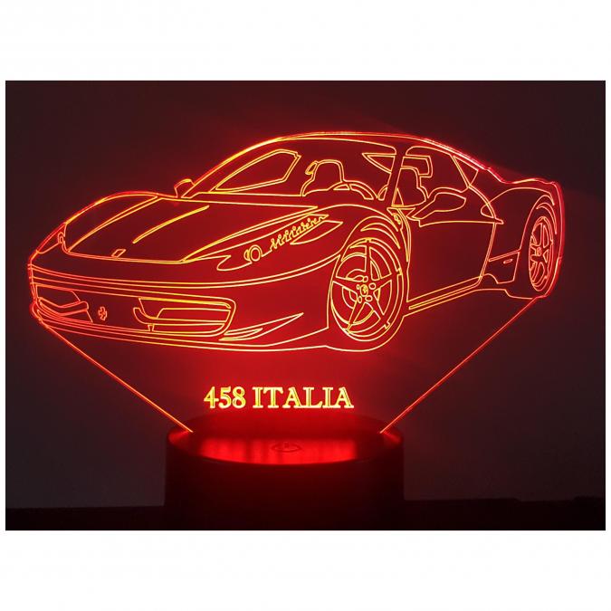 KISSKISSMETAL - FERRARI 458 ITALIA - Lampe d&#039;ambiance 3D à leds, gravure laser sur acrylique, alimentation par piles ou câble usb - Lampe d&#039;ambiance
