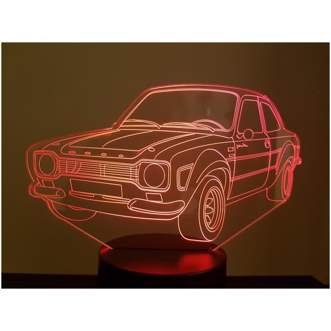 KISSKISSMETAL - FORD ESCORT RS 2000- Lampe d&#039;ambiance 3D à leds, gravure laser sur acrylique, alimentation par piles ou câble usb - Lampe d&#039;ambiance