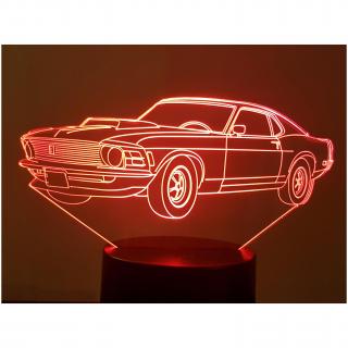 KISSKISSMETAL - FORD MUSTANG 1969 - Lampe d&#039;ambiance 3D à leds, gravure laser sur acrylique, alimentation par piles ou câble usb - Lampe d&#039;ambiance