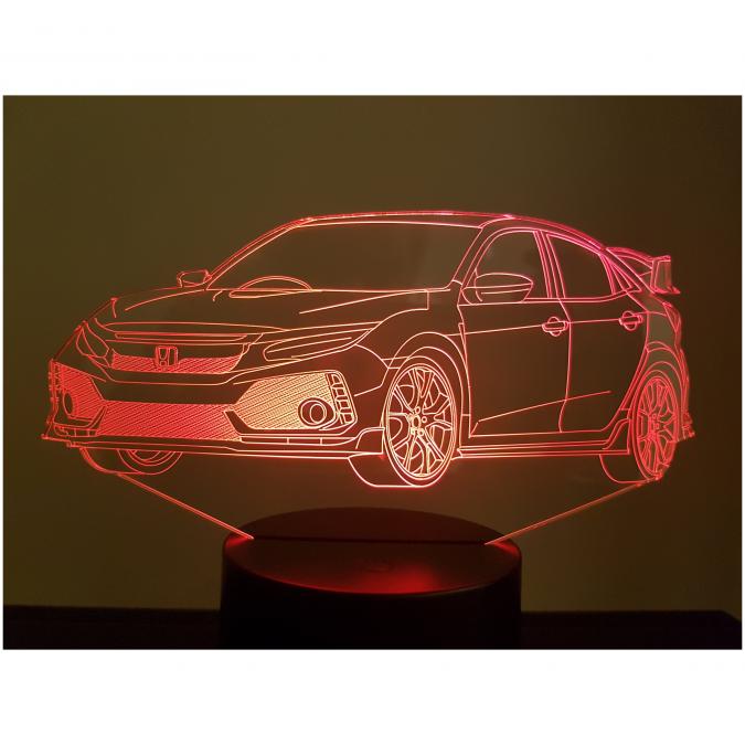 KISSKISSMETAL - HONDA CIVIC type R - Lampe d&#039;ambiance 3D à leds, gravure laser sur acrylique, alimentation par piles ou câble USB - Lampe d&#039;ambiance