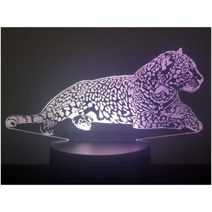 KISSKISSMETAL - JAGUAR - Lampe d&#039;ambiance 3D à leds, gravure laser sur acrylique, alimentation par piles ou câble USB - Lampe d&#039;ambiance