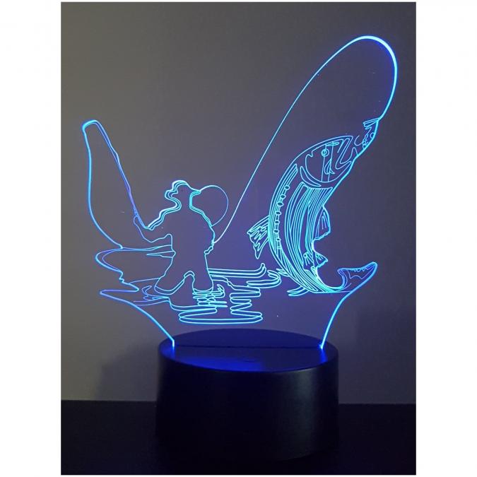 KISSKISSMETAL - Lampe 3D motif: Pêcheur - Lampe d&#039;ambiance