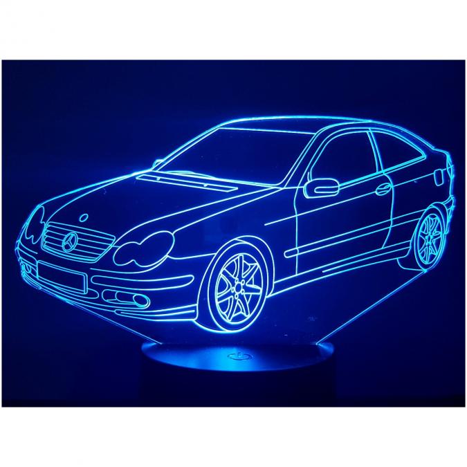 KISSKISSMETAL - MERCEDES CL 203 - Lampe d&#039;ambiance 3D à leds, gravure laser sur acrylique, alimentation par piles ou câble usb - Lampe d&#039;ambiance