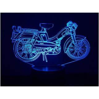 KISSKISSMETAL - Mobylette MOTOBECANE bleue - Lampe d&#039;ambiance 3D à leds, gravure laser sur acrylique, alimentation par piles ou câble usb - Lampe d&#039;ambiance