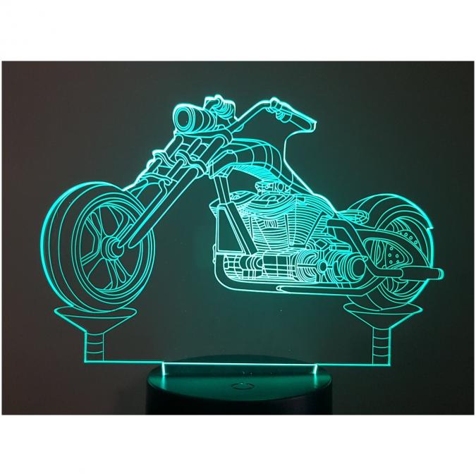 KISSKISSMETAL - MOTO CHOPPER - Lampe d&#039;ambiance 3D à leds, gravure laser sur acrylique, alimentation par piles ou câble usb - Lampe d&#039;ambiance
