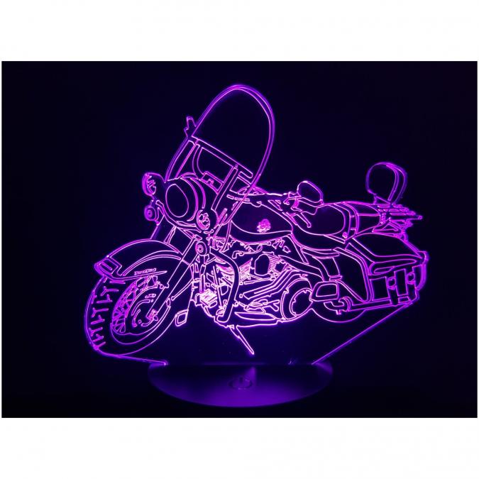 KISSKISSMETAL - MOTO HARLEY road king - Lampe d&#039;ambiance 3D à leds, gravure laser sur acrylique, alimentation par piles ou câble usb - Lampe d&#039;ambiance