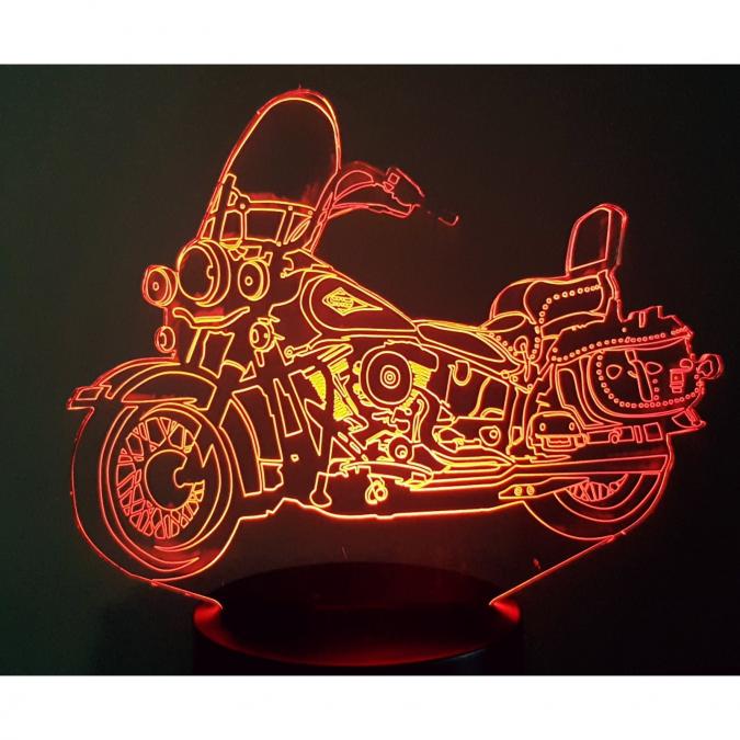 KISSKISSMETAL - MOTO HARLEY SOFTAIL- Lampe d&#039;ambiance 3D à leds, gravure laser sur acrylique, alimentation par piles ou câble usb - Lampe d&#039;ambiance