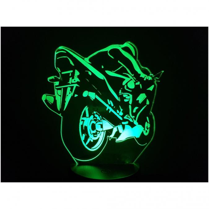 KISSKISSMETAL - MOTO (vue arrière) - Lampe d&#039;ambiance 3D à leds, gravure laser sur acrylique, alimentation par piles ou câble USB - Lampe d&#039;ambiance