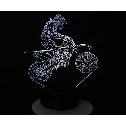 MOTOCROSS - Lampe d'ambiance 3D à leds, gravure laser sur acrylique,  alimentation par piles ou câble usb