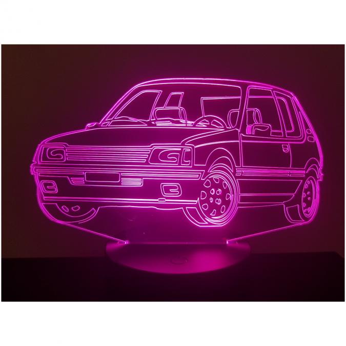 KISSKISSMETAL - PEUGEOT 205 GTI Lampe d&#039;ambiance 3D à leds, gravure laser sur acrylique, alimentation par piles ou câble USB - Lampe d&#039;ambiance