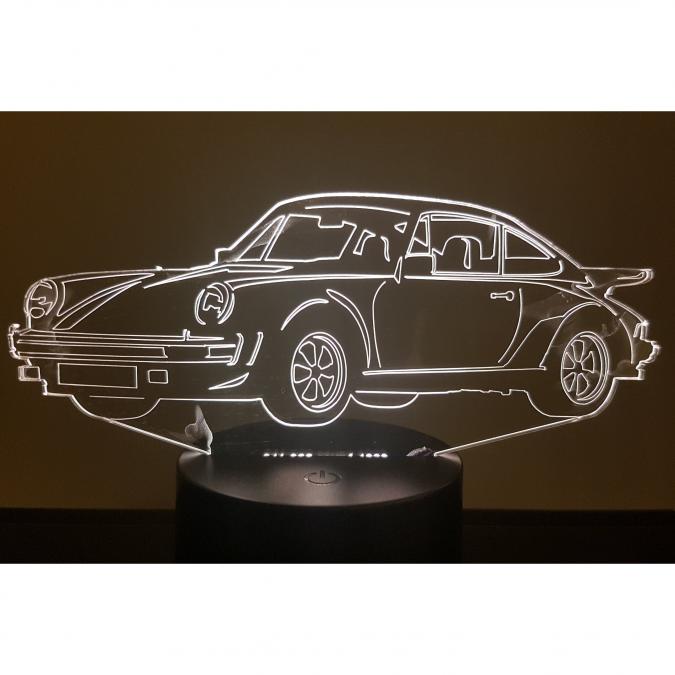KISSKISSMETAL - PORSCHE 911-930 coupé - Lampe d&#039;ambiance 3D à leds, gravure laser sur acrylique, alimentation par piles ou câble USB - Lampe d&#039;ambiance