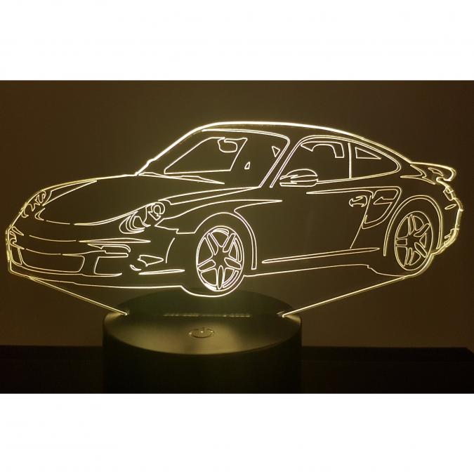 KISSKISSMETAL - PORSCHE 911-997 coupé - Lampe d&#039;ambiance 3D à leds, gravure laser sur acrylique, alimentation par piles ou câble USB - Lampe d&#039;ambiance