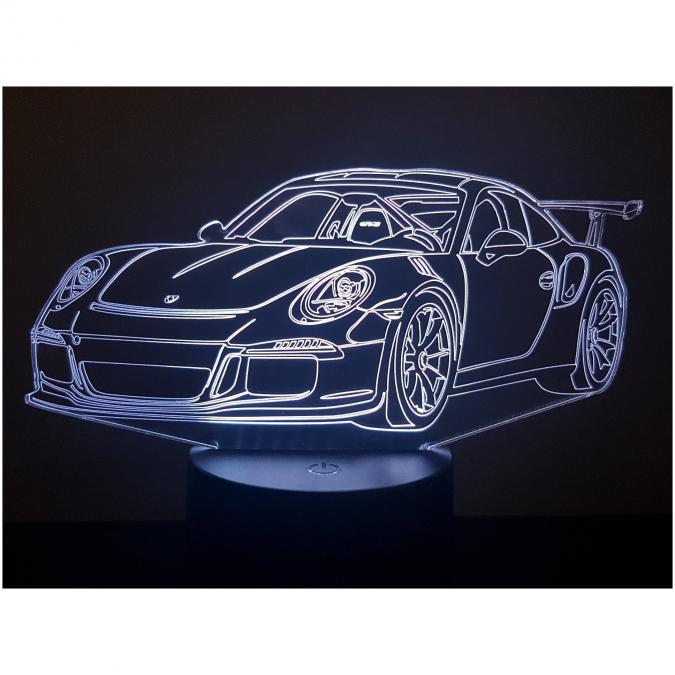 KISSKISSMETAL - PORSCHE GT3 RS - Lampe d&#039;ambiance 3D à leds, gravure laser sur acrylique, alimentation par piles ou câble USB - Lampe d&#039;ambiance