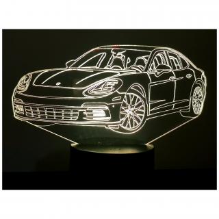 KISSKISSMETAL - PORSCHE PANAMERA - Lampe d&#039;ambiance 3D à leds, gravure laser sur acrylique, alimentation par piles ou câble USB - Lampe d&#039;ambiance