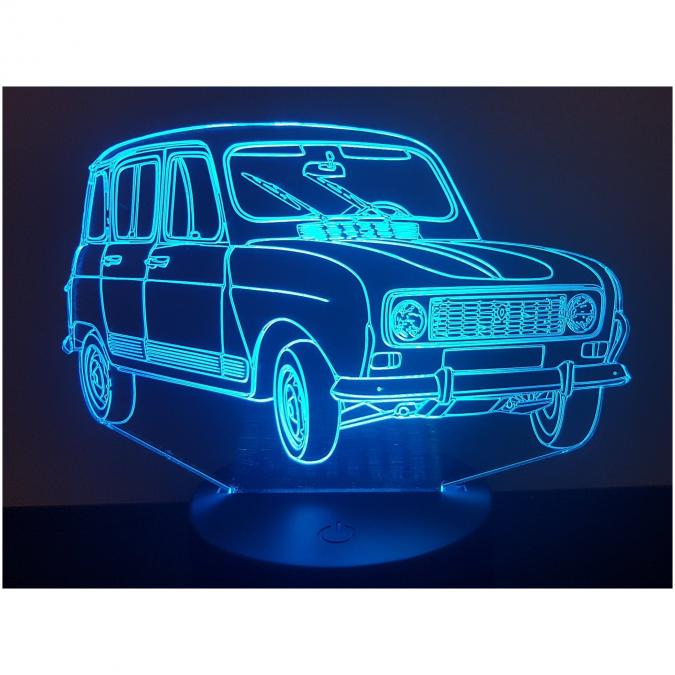 KISSKISSMETAL - RENAULT 4L - Lampe d&#039;ambiance 3D à leds, gravure laser sur acrylique, alimentation par piles ou câble USB - Lampe d&#039;ambiance