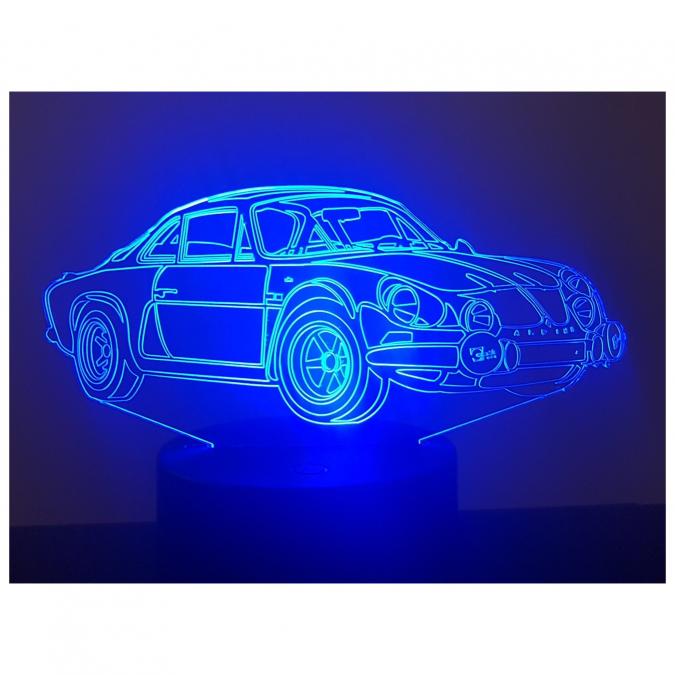 KISSKISSMETAL - RENAULT Alpine A110 Berlinette - Lampe d&#039;ambiance 3D à leds, gravure laser sur acrylique, alimentation par piles ou câble USB - Lampe d&#039;ambiance