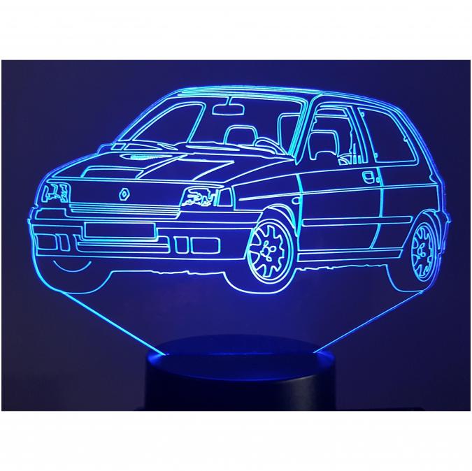KISSKISSMETAL - RENAULT CLIO WILLIAMS - Lampe d&#039;ambiance 3D à leds, gravure laser sur acrylique, alimentation par piles ou câble usb - Lampe d&#039;ambiance