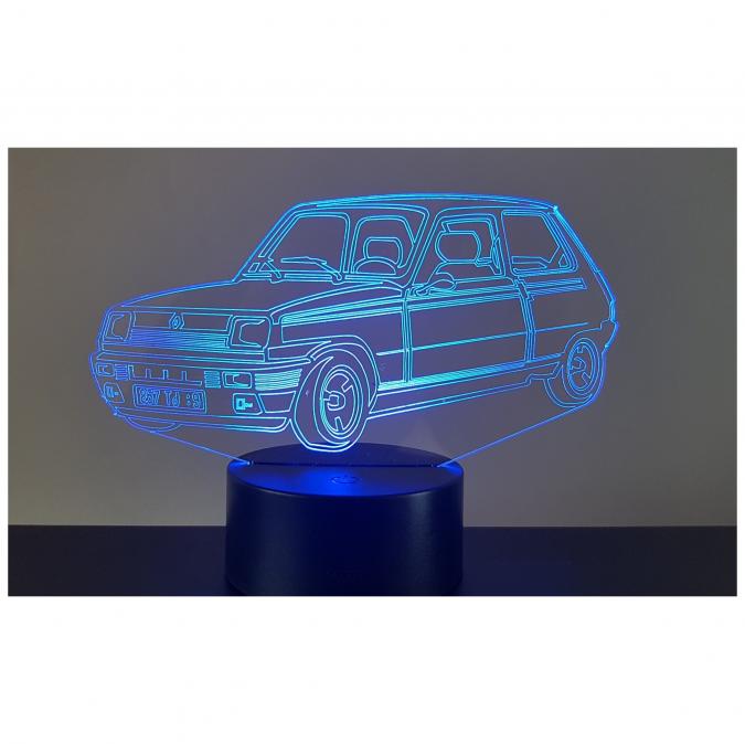 KISSKISSMETAL - RENAULT R5 Alpine - Lampe d&#039;ambiance 3D à leds, gravure laser sur acrylique, alimentation par piles ou câble USB - Lampe d&#039;ambiance