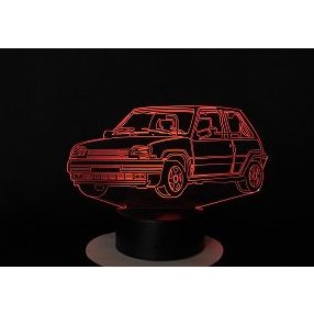 KISSKISSMETAL - RENAULT R5 GT Turbo - Lampe d&#039;ambiance 3D à leds, gravure laser sur acrylique, alimentation par piles ou câble USB - Lampe d&#039;ambiance