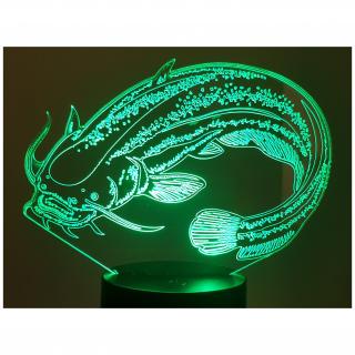 KISSKISSMETAL - SILURE - Lampe d&#039;ambiance 3D à led, gravure laser sur acrylique, alimentation par piles ou câble USB - Lampe d&#039;ambiance
