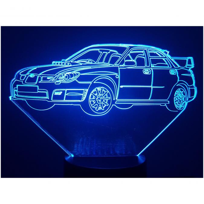 KISSKISSMETAL - SUBARU Impreza WRX - Lampe d&#039;ambiance 3D à leds, gravure laser sur acrylique, alimentation par piles ou câble USB - Lampe d&#039;ambiance