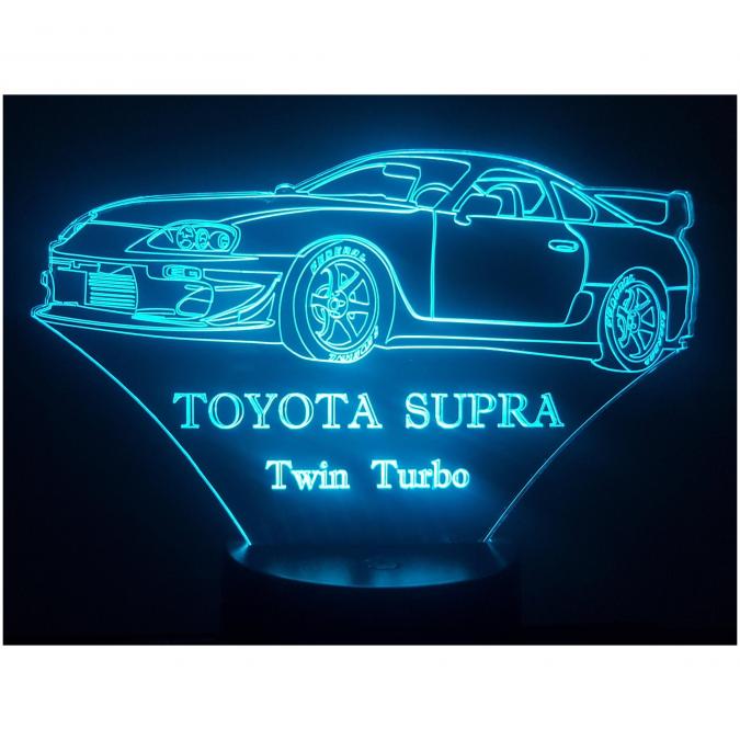 KISSKISSMETAL - TOYOTA Supra Twin Turbo - Lampe d&#039;ambiance 3D à led, gravure laser sur acrylique, alimentation par piles ou câble USB - Lampe d&#039;ambiance