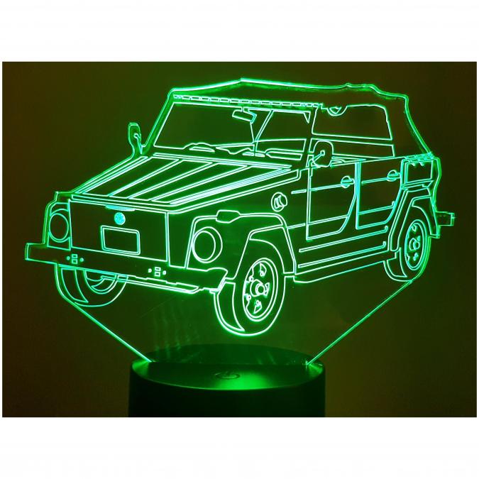 KISSKISSMETAL - VOLKSWAGEN 181 KÜBELWAGEN VW - Lampe d&#039;ambiance 3D à leds, gravure laser sur acrylique, alimentation par piles ou câble usb - Lampe d&#039;ambiance