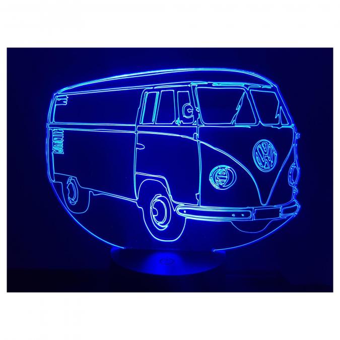 KISSKISSMETAL - VOLKSWAGEN T1 Tôlé VW - Lampe d&#039;ambiance 3D à leds, gravure laser sur acrylique, alimentation par piles ou câble USB - Lampe d&#039;ambiance
