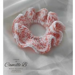 L' Atelier de Camille B - Chouchou crochet corail/blanc - Accessoires Coiffure