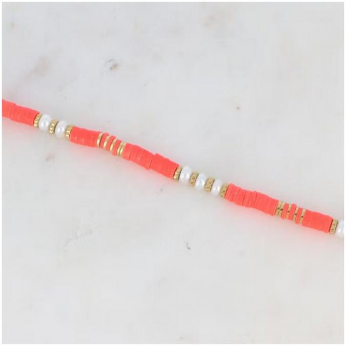 L & J jewels - Bracelet de cheville Korail doré avec perles Heishi corails et perles d&#039;eau douce - Bracelet - 