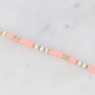 L & J jewels - Bracelet de cheville Korail doré avec perles Heishi roses et perles d&#039;eau douce - Bracelet - 4668