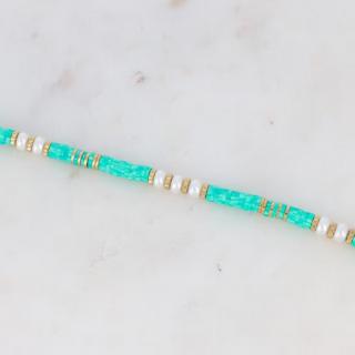 L & J jewels - Bracelet de cheville Korail doré avec perles Heishi turquoises et perles d&#039;eau douce - Bracelet - 4668