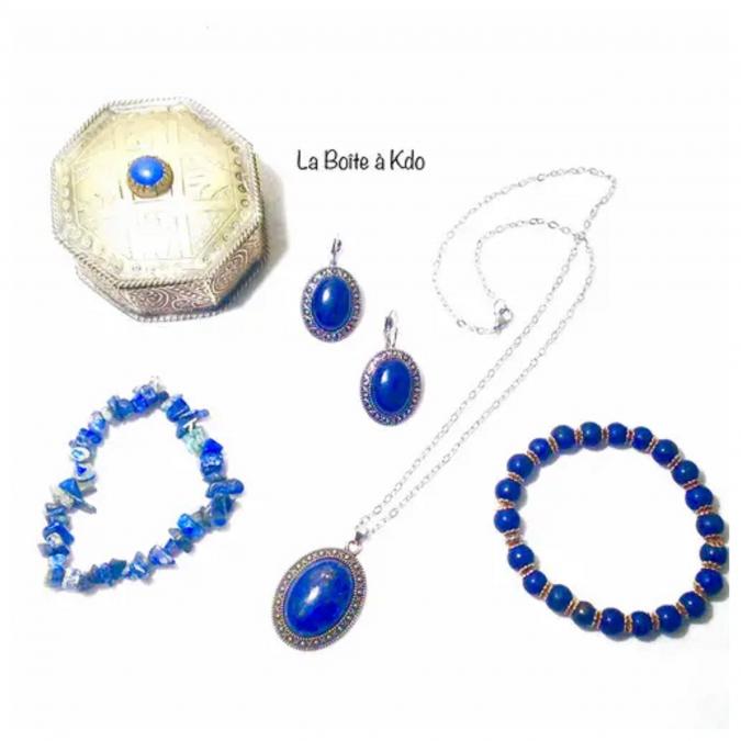La Boite a Kdo - Parure de Bijoux Lapis Lazuli - Idée Cadeau prête à offrir