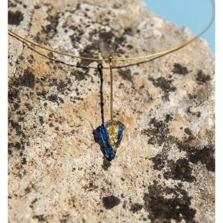 Bijoux l'Art de recycler - Collier tige - Collier - vitrail bleu marine, feuille d&#039;or