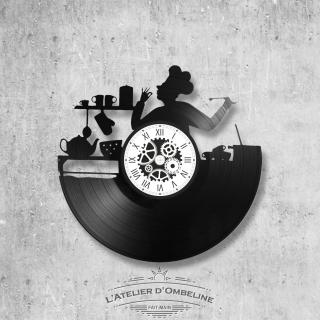 L'Atelier d'Ombeline - Horloge en disque vinyle 33 tours thème Cuisine - Horloge - 