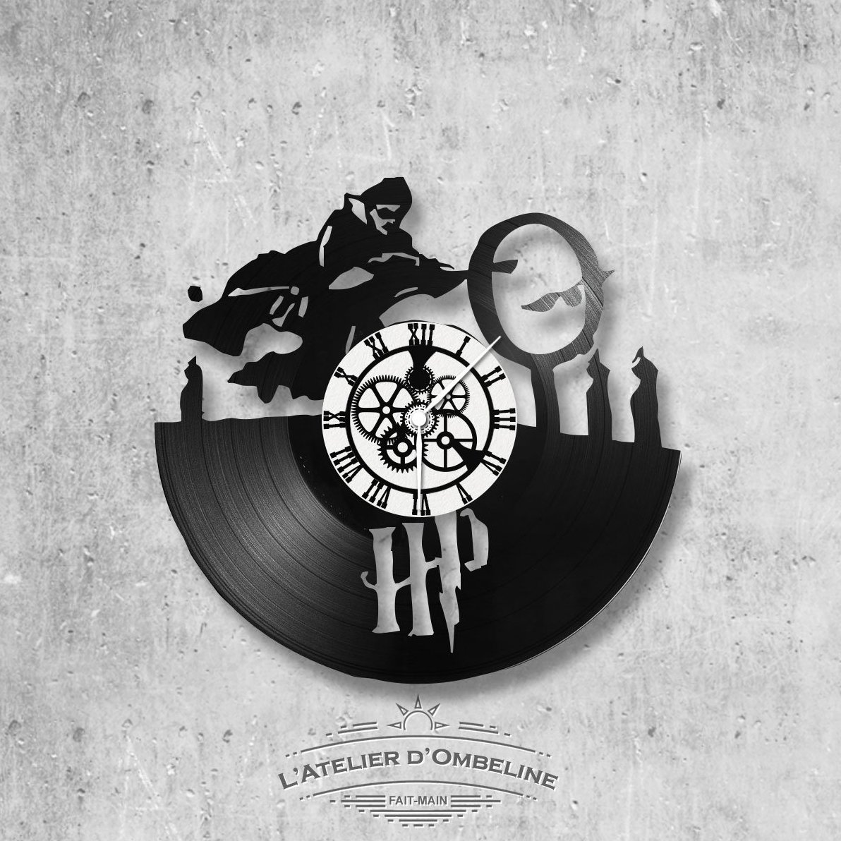 Horloge en disque vinyle 33 tours thème Harry Potter quidditch